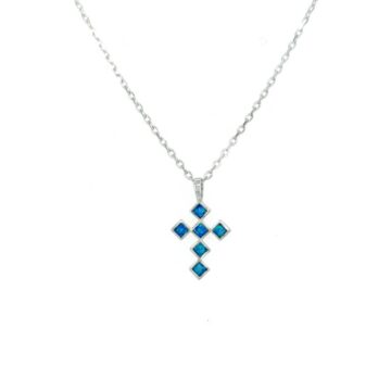 Κολιέ γυναικείο, ασήμι (925°), σταυρός με τεχνητό opal