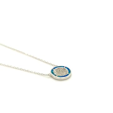 Women’s necklace, silver (925 °), Disc of Phaistos with artificial opal