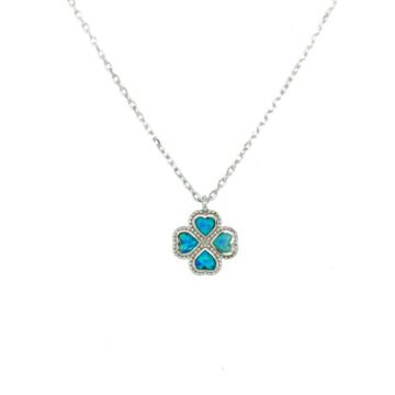 Women’s necklace, silver (925 °), trefoil with artificial opal
