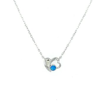 Κολιέ γυναικείο, ασήμι (925°), καρδιά με τεχνητό opal