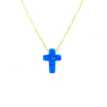 Necklace cross with opal – gold-plated silver (925°)