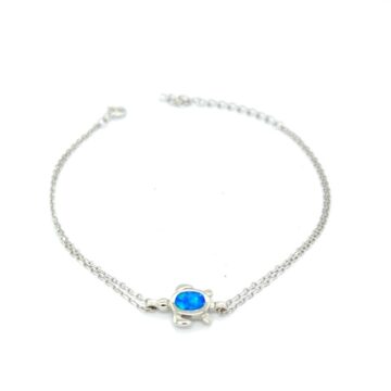 Double chain bracelet, silver (925°), turtle with artificial opal
