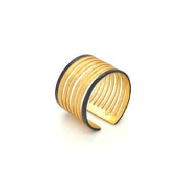 SARINA women’s ring stripes, silver (925°), gold plated with oxidation, AK1915A