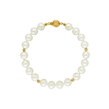 Women’s bracelet with white pearls 7 – 7,5 mm and gold elements K14 (585°)