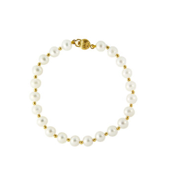 Women’s bracelet with white pearls 6-6,5 mm and gold elements K14 (585°)