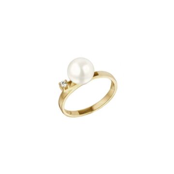Women’s ring with white pearl and zircon, gold K14 (585°)