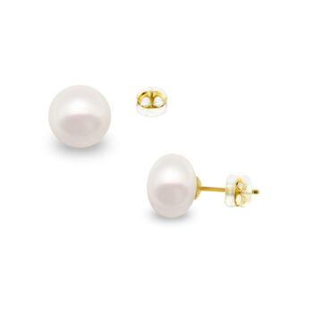 Women’s earrings with white pearls on a gold base K14 (585°), 8,5 – 9 mm