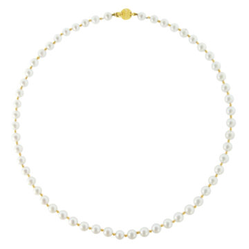 Women’s necklace with white pearls 6-6,5 mm ​​and gold elements K14 (585°)