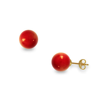 Women’s earrings with a gold base K14 (585°) and coral 8 mm