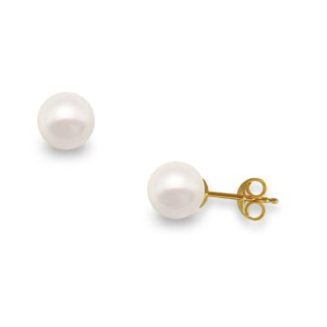 Women’s earrings with white pearls on a gold base K14 (585°), 8,0 – 8,5 mm