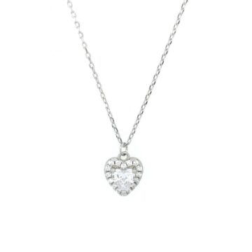 Women’s necklace, heart with zircon ,Silver (925°)