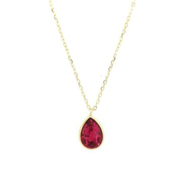 Women’s necklace , teardrop with red crystal , Gold-plated Silver (925°)