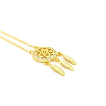 Women’s necklace, dream catcher with zircon ,Gold-plate Silver (925°)