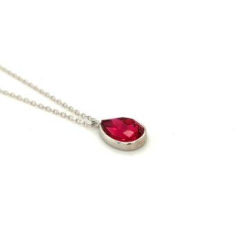 Women’s necklace , teardrop with red crystal ,Silver (925°)