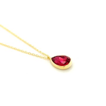 Women’s necklace , teardrop with red crystal , Gold-plated Silver (925°)