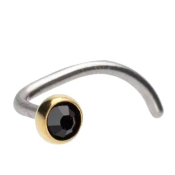 BLOMDAHL Σκουλαρίκι μύτης ,Χρυσό Ιατρικό Τιτάνιο, μαύρη κρυσταλλική πέτρα , 3mm ,126C