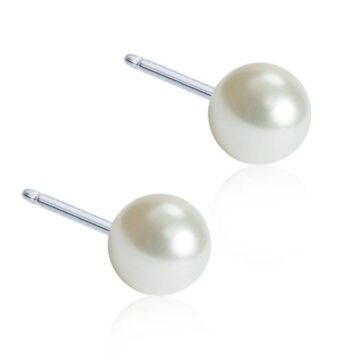 BLOMDAHL Earrings, Natural Titanium ,White Pearls , 4mm, 22C