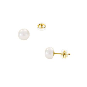 Women’s earrings with white pearls on a gold base K14 (585°), 6,5- 7,0 mm