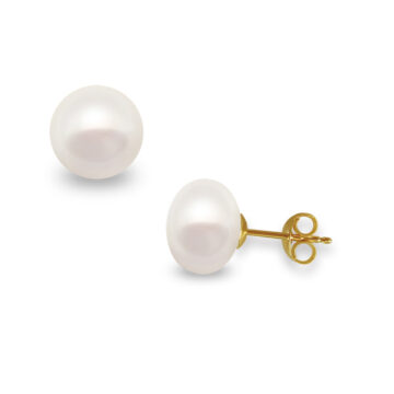 Women’s earrings with white pearls on a gold base K14 (585°), 10,5 – 11,0 mm