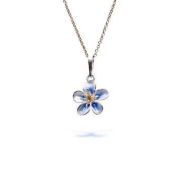 GIAMPOURAS COLLECTIONS Women’s necklace Plum Flower, Silver (925°) with Enamel  and Gold Plated Stamens