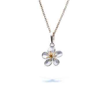 GIAMPOURAS COLLECTIONS Women’s necklace Sakura Flower, Silver (925°) with Enamel  and Gold Plated Stamens