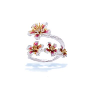 GIAMPOURAS COLLECTIONS Δαχτυλίδι γυναικείο cherry blossom , Ασήμι (925°) με σμάλτο