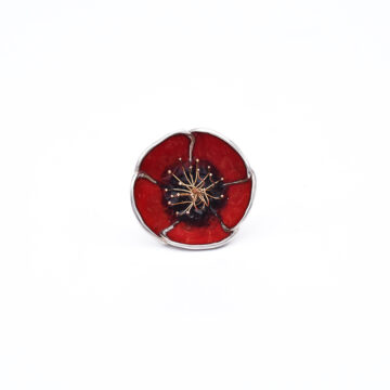 GIAMPOURAS COLLECTION  Women’s Red Poppy Flower Ring, Silver (925°) and Enamel
