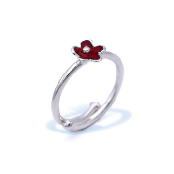 GIAMPOURAS COLLECTION  Women’s Red Primrose Adjustable Ring , Silver (925°) and Enamel