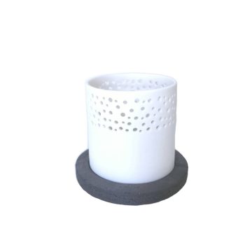 TREIS GRAMMES Tea light holder, ceramic, grey/white, 10 x 11 cm