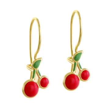 Children’s dangling earrings, gold K9 (375°), cherries
