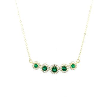 Women’s necklace rosettes with green zircon, gold K9 (375°)