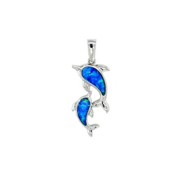 Pendant, silver (925°), Dolphins with artificial opal