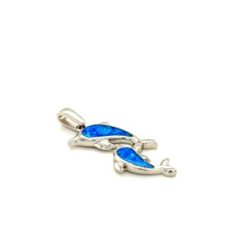 Pendant, silver (925°), Dolphins with artificial opal