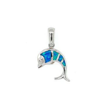 Pendant, silver (925°), Dοlphins with zircon and artificial opal