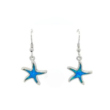 Women’s hanging earrings, silver (925°), Starfish with artificial opal