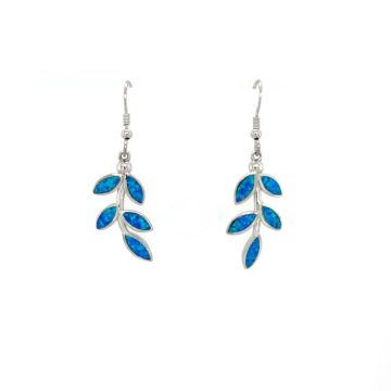 Women’s hanging earrings, silver (925°), Olive Tree leaves with artificial opal