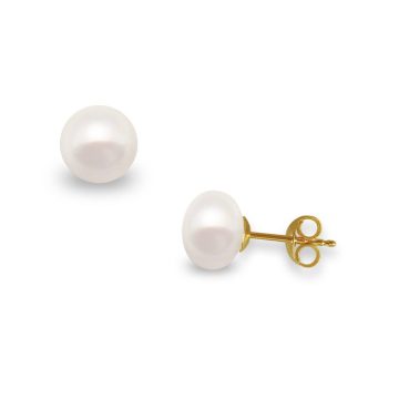 Women’s earrings with white pearls on a gold base K14 (585°), 8,5- 9,0 mm