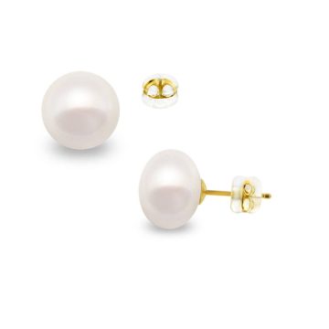 Women’s earrings with white pearls on a gold base K14 (585°), 9,0 – 9,5 mm