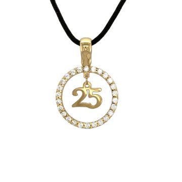 Women’s lucky charm pendant 2025 with zircon and black cord, K9 gold (375°)