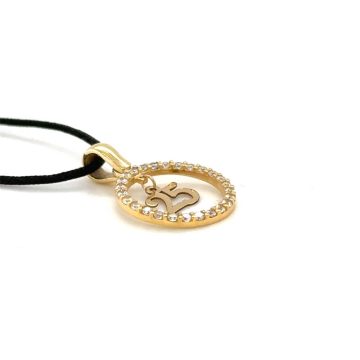 Women’s lucky charm pendant 2025 with zircon and black cord, K9 gold (375°)