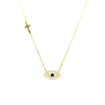 Women’s necklace eye with zircon and cross, gold-plate silver (925°)