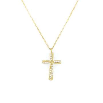 Women’s necklace, cross with zircon, gold-plated silver (925°)