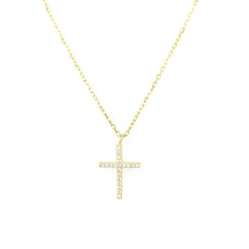 Κολιέ γυναικείο, σταυρός με ζιργκόν, επιχρυσωμένο ασήμι (925°)