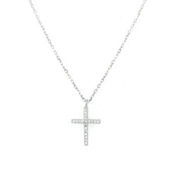 Κολιέ γυναικείο, σταυρός με ζιργκόν, ασήμι (925°)