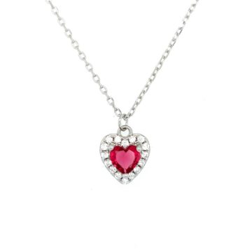 Women’s rosette necklace in the shape of a heart with zircon, silver (925°)