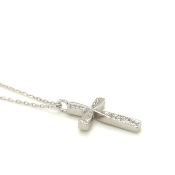 Women’s necklace, cross with zircon, silver (925°)