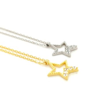 Women’s necklace star with zircon, gold-plate silver (925°)