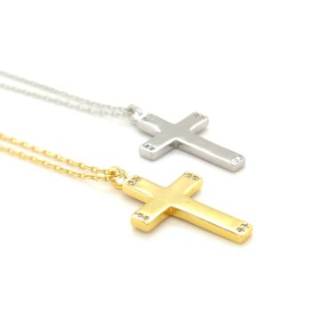 Women’s necklace, cross with zircon, silver (925°)