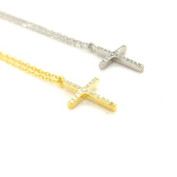 Women’s necklace, cross with zircon, gold-plated silver (925°)