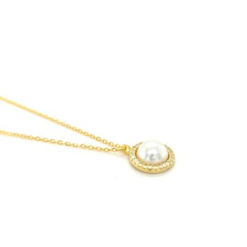Women’s necklace with pearl and zircon, gold-plate silver (925°)